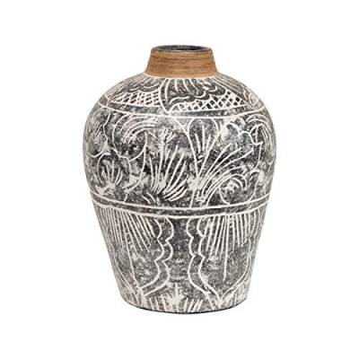 Creative Co-Op Vase mit Bananenblattrand aus Terrakotta, handbemalt, Schwarz und Weiß, LKW-Schiff (jeder variiert) von Creative Co-op