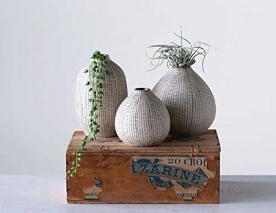 Creative Co-Op Steingut, mit strukturierten schwarzen Punkten (3 Größen) Vase, Steinzeug, Weiss/opulenter Garten von Creative Co-op
