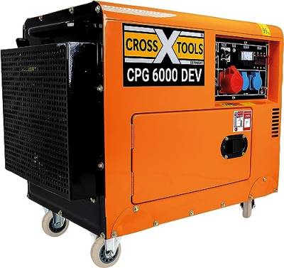 CROSS TOOLS Diesel Stromerzeuger - Stromaggregat - Generator (5.000 W max. Leistung, 2x 230 V; 1x 400 V Steckdosen, 15 l Tank, Ölmangelsicherung, E-Starter, inkl. Batterie) CPG 6000 DEV, 68033 von Cross Tools