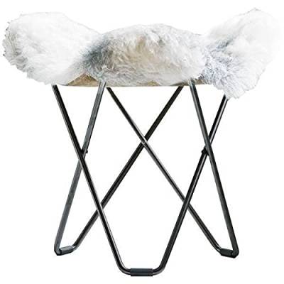 Cuero Design Flying Goose Iceland Hocker, Lammfell/Stahl, Shorn Grey/Black, 47cm von Cuero Design