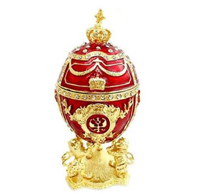 Cuzit Schmuckkästchen mit drei Löwen und Krone, rotes Fabergé-Ei, aus Emaille, kunstvolles Osterei, einzigartiges Geschenk für Heimdekoration von Cuzit