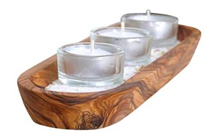 D.O.M.® Kerzenhalter-Set Wellness aus Olivenholz inkl. Sand & 3 Teelichtern von D.O.M. Die Olivenholz Manufaktur