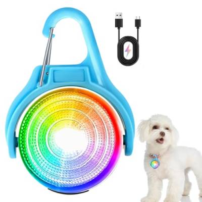 DAWRIS Leuchtanhänger Hund Aufladbar (RGB-Farbwechsel-Hundelicht und 4 Blinkmodis), Hunde Licht Led Wiederaufladbar, LED Blinklicht Schulranzen Sicherheitslicht USB Aufladbar von DAWRIS