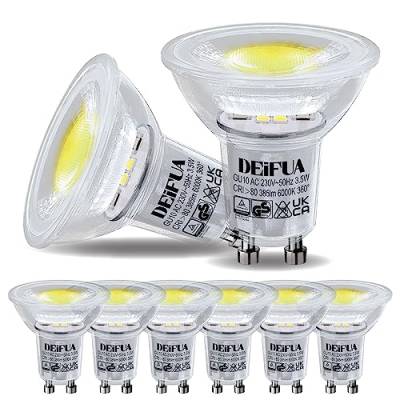 DEIFUA 6er-Pack GU10 LED Lampe Kaltweiss 6000K 3.5W 385 Lumen Ersetzt 50W Halogen Leuchtmittel, Nicht Dimmbar Reflektorlampen, Flimmerfrei Strahler, Abstrahlwinkel 360° Birnen, 38° Spot von DEIFUA