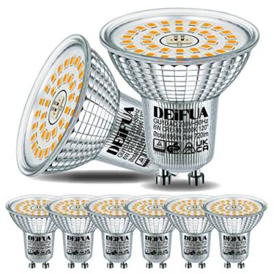 DEIFUA GU10 LED Lampe Warmweiss 3000K 6W 895 Lumen Ersetzt 100W Halogen Leuchtmittel, 6er Pack, Nicht Dimmbar Reflektorlampen, Flimmerfrei Strahler, Abstrahlwinkel 120° Spot Birnen von DEIFUA