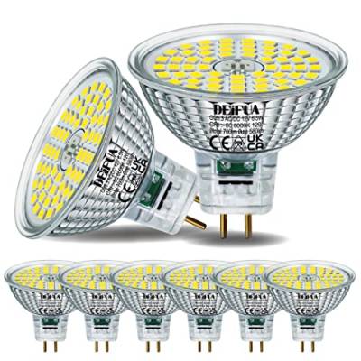 DEIFUA GU5.3 LED Lampe Kaltweiss 700 Lumen 6,5W Ersetzt 60W MR16 Halogen Glühbirne, 6er-Pack, AC/DC 12V Flimmerfrei Leuchtmittel, 6000K Strahler, 120°-Abstrahlwinkel Spot, Nicht Dimmbar Reflektorlampe von DEIFUA