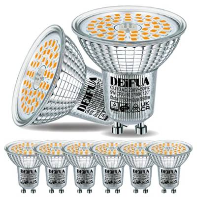 DEIFUA GU10 LED Lampe Warmweiß 2700K 9W 1150 Lumen Ersetzt 120W PAR16 Halogen Leuchtmittel, 6er-Pack, Nicht Dimmbar Reflektorlampen, Flimmerfrei Strahler, Abstrahlwinkel 120° Spot Birnen von DEIFUA