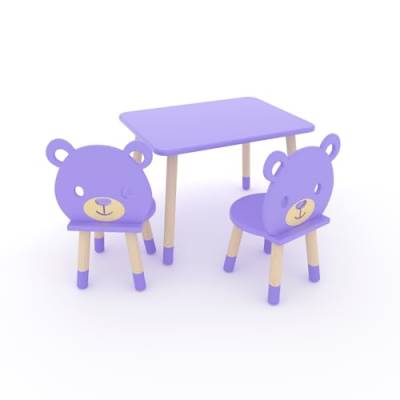 DEKORMANDA – Kindertisch mit Stühlen – Kinderstühle in Teddybärform – Kindertisch 65 x 50 cm mit 2 Stühlen – Tisch und Stuhl für Kinder von 1-6 Jahren (Violett) von DEKORMANDA