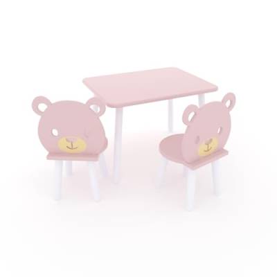 DEKORMANDA – Kindertisch mit Stühlen – Kinderstühle in Teddybärform – Kindertisch 65 x 50 cm mit 2 Stühlen – Tisch und Stuhl für Kinder von 1-6 Jahren (Rosa & Weiß) von DEKORMANDA