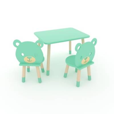 DEKORMANDA – Kindertisch mit Stühlen – Kinderstühle in Teddybärform – Kindertisch 65 x 50 cm mit 2 Stühlen – Tisch und Stuhl für Kinder von 1-6 Jahren (Minze) von DEKORMANDA