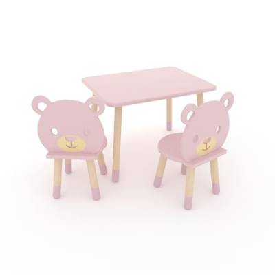 DEKORMANDA – Kindertisch mit Stühlen – Kinderstühle in Teddybärform – Kindertisch 65 x 50 cm mit 2 Stühlen – Tisch und Stuhl für Kinder von 1-6 Jahren (Rosa) von DEKORMANDA