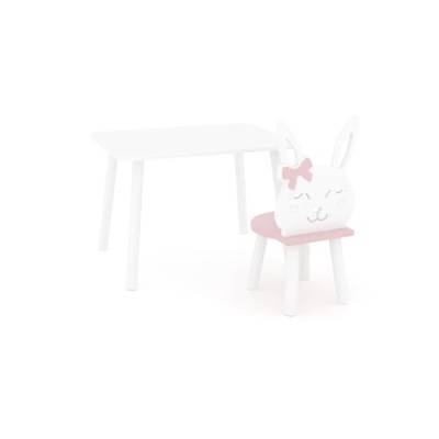DEKORMANDA – Kindertisch mit Stuhl – Hasenförmiger Stuhl für kleine Tierliebhaber – Weißer Kindertisch 65 x 50 cm mit 1 Stuhl – Kindertisch und Stuhl von DEKORMANDA