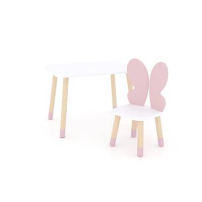 DEKORMANDA – Kindertisch mit Stuhl – Schmetterlingsstuhl für kleine Tierliebhaber – Weißer Kindertisch 65 x 50 cm mit 1 Stuhl – Tisch und einem Kinderstuhl von DEKORMANDA
