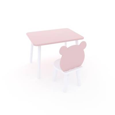 DEKORMANDA – Kindertisch mit Stuhl – Teddybärstuhl – Kindertisch 65 x 50 cm mit 1 Stuhl – Tisch und Stuhl für Kinder von 1-6 Jahren (Weiß und Rosa) von DEKORMANDA