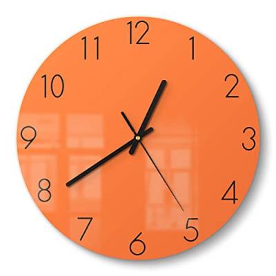 DEQORI Glasuhr | rund Ø 30 cm | Unifarben - Orange | ausgefallene leise Design Uhr aus Glas | Wanduhr für Wohnzimmer & Küche | Moderne Hingucker Uhr für die Wand von DEQORI