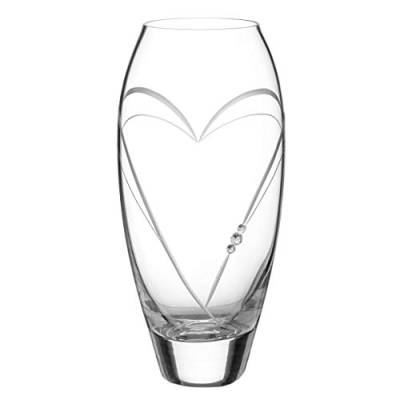 DIAMANTE Bud Vase 'Hearts' – Kleine handgeschliffene Kristallvase mit Swarovski-Kristallen und Herz-Design – 18 cm von DIAMANTE