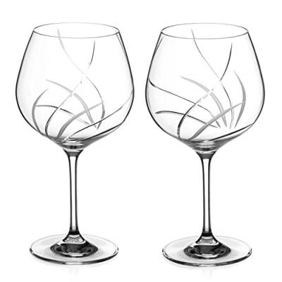 DIAMANTE Gin-Copa-Gläser, 2 Stück, "Meadow", handgeschliffen, Kristallglas, Burgunderrot, Geschenkbox von DIAMANTE