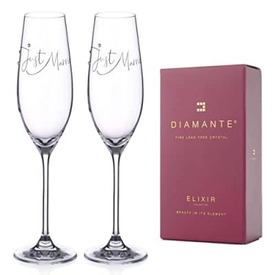 DIAMANTE SWAROVSKI "Just Married" Champagnerflöten - Perfektes Hochzeitsgeschenk Kristall verziert mit Swarovski-Kristallen - Geschenkbox Paar von DIAMANTE