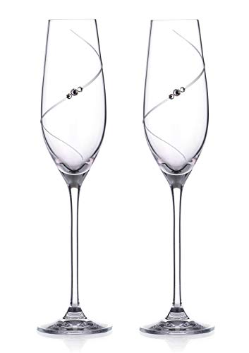 DIAMANTE Swarovski Champagnerflöten, Prosecco-Gläser, "Silhouette", handgeschliffenes Design, verziert mit Swarovski-Kristallen, 1 Paar von DIAMANTE