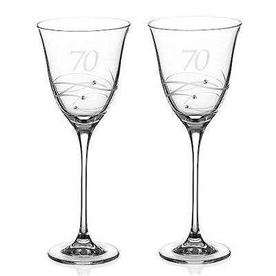 DIAMANTE Swarovski Weingläser zum 70. Geburtstag oder Jahrestag, 1 Paar Weingläser aus Kristall mit handgeätzter "70" mit Swarovski-Kristallen von DIAMANTE