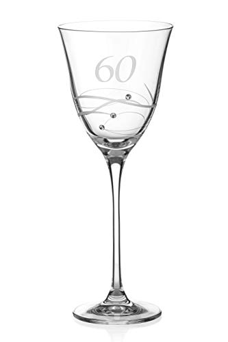DIAMANTE Swarovski Weinglas zum 60. Geburtstag – Weinglas mit einer handgeätzten "60" – verziert mit Swarovski-Kristallen von DIAMANTE