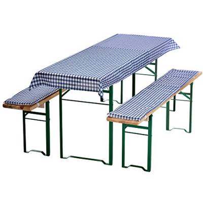 DILUMA | Bierbankauflagen Set Karo Blau | 1x Tischdecke 130x70 cm für 110x50 cm Biertische und 2X gepolsterte Bierbankauflage 110x25 cm | Auflagen Set für Bierzeltgarnitur | Gepolstert, ÖkoTex100 von DILUMA