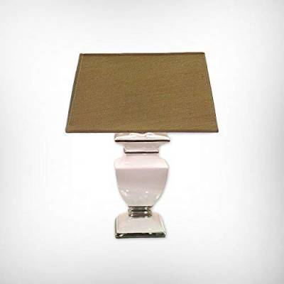 DRULINE Tischlampe Tischleuchte Keramiklampe 35 cm - Fuß: Weiß - Schirm: Hellbraun von DRULINE