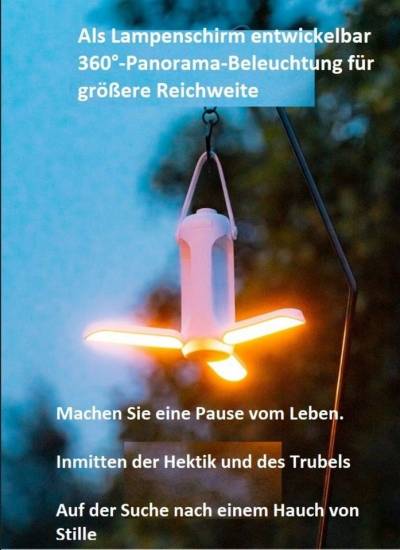 DTC GmbH LED Außen-Stehlampe Praktisches Outdoor-Campinglicht, Wiederaufladbarkeit von DTC GmbH