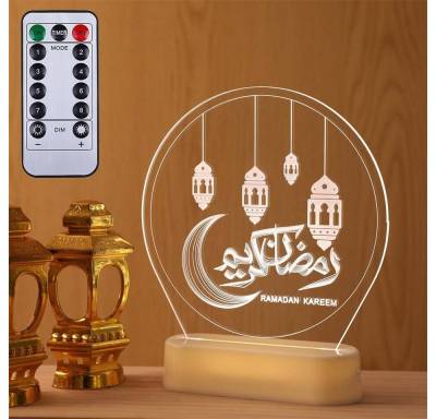 DTC GmbH LED Nachtlicht Eid Nachtlicht,Fernbedienung,Eid Ramadan Dekoration Licht, USB plug-in, 3A Batterie, Muslim Eid Tischlicht, 3D Acryl, Eid Dekoration, Festival Geschenk/Basteln/Tischdekoration von DTC GmbH