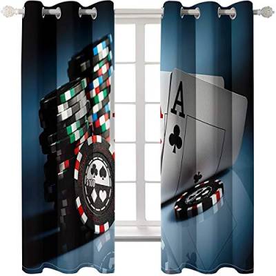 Daesar Schlafzimmer Verdunklungs Vorhänge Polyester 2er Set, Fenster Vorhänge Kinderzimmer Jugendzimmer Modern Poker und Chips Gardinen Vorhang mit Ösen Motiv Blickdicht 214x183CM von Daesar