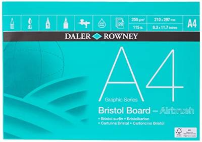 Daler-Rowney Graphic-Serie, Glatte Oberfläche, 250 g/m², A4, Bristolkarton, einseitig geklebt, säurefrei, 20 weiße Blätter, ideal für professionelle Künstler und Schüler. von Daler Rowney