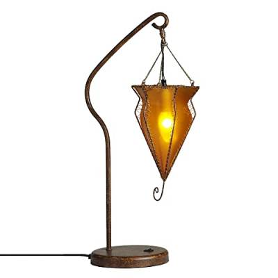 Dapo Orientalische LED-Tisch-Leuchte MANUJA Metall antik braun Schirm Lederimitat Amber, H: 60cm, inklusive LED-Leuchtmittel E14 Stimmungs-Deko-Leuchte von Dapo