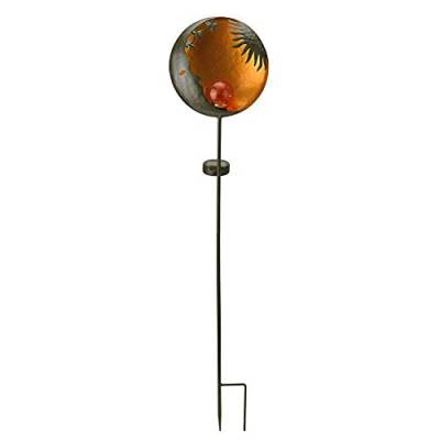 LED-Solar-Gartenstecker Spieß GALAXIE Metall-Schale rostfarbig D: 20,5 cm, Glaskugel D: 6cm bernsteinfarbig H:90cm LED-0,06W, IP44 (einzeln)) von Dapo
