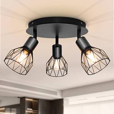 Dehobo Led Deckenstrahler Schwenkbar 350°, Deckenleuchte E14 3 Flammig Schwarz, Spotleuchte Wand, Deckenlampe Spots Led, LED Wandstrahler für Küche, Wohnzimmer, Schlafzimmer, Nein E14 Leuchtmittel von Dehobo