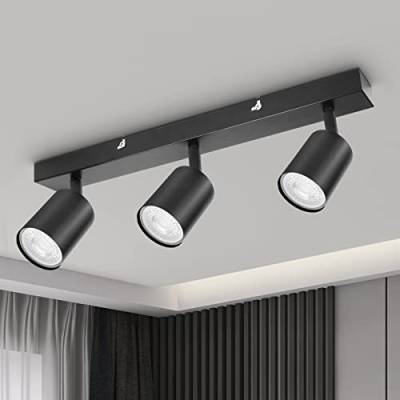 Dehobo Led Deckenstrahler Schwenkbar 350° 3 Flammig Deckenleuchte GU10 - Wandstrahler Schwarz - Spotlight Lampe Deckenlampe für Wohnzimmer Schlafzimmer Küche, Nein GU10 Leuchtmittel von Dehobo