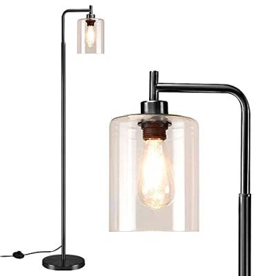 Depuley LED Minimalistische Stehlampe Modern, Schwarze Standleuchte aus Glas und Metall, E27 Stehleuchte Wohnzimmer, mit Fußschalter,MAX:60W, Leselampe für Büro Schlafzimmer Studio Esszimmer von Depuley