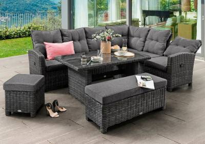 Destiny Gartenlounge-Set SANTA PONSA DE LUXE, (20-tlg), Ecklounge, 1 Tisch 140x80x66 cm, 1 Bank, 1 Hocker, inkl. Auflagen von Destiny