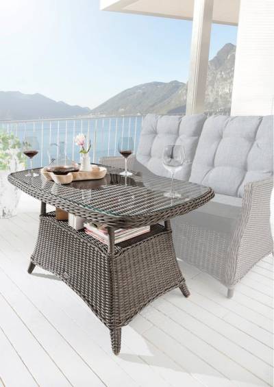 Destiny Gartentisch CASA MERANO, Polyrattan, 120x77x66cm, mit aufgelegter Glasplatte von Destiny