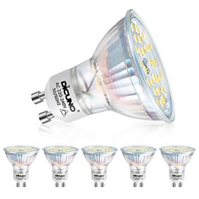 DiCUNO GU10 LED dimmbar Lampe, 4.2W ersetzt 40W Halogenstrahler, Kaltweiß 5000K MR16 LED Spot, 400LM GU10 Reflektorlampe, 85Ra, kein Flackern, 120° Abstrahlwinkel, AC 230V, 6er Set von DiCUNO