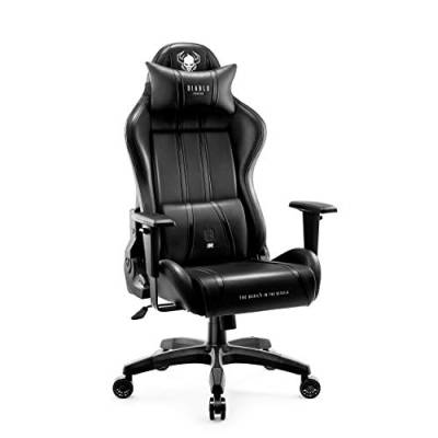 Diablo X-One 2.0 Gaming Stuhl Gamer Chair Bürostuhl Schreibtischstuhl Verstellbare Armlehnen Ergonomisches Design Nacken/-Lendenkissen Wippfunktion Schwarz Normal (L) von Diablo