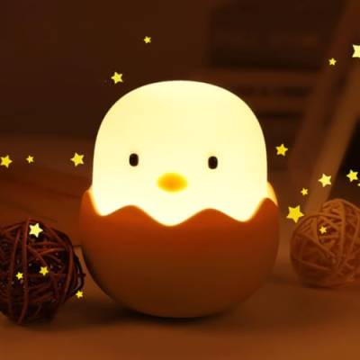 Disdarkday LED Nachtlicht Kinder, Nachtlampe Baby Keine verschluckbaren Kleinteile, Kawaii Silikon Kinder Nachtlicht Dimmbar Touch USB Lampe für Babyzimmer Stillen, Kindergeschenke, Küken schlüpfen von Disdarkday