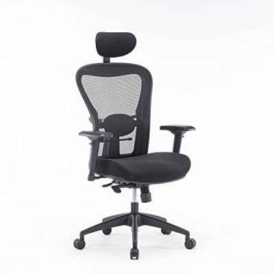 Dmora - Bürostuhl Auckland, Mesh Chefsessel mit Armlehnen, Ergonomischer Bürositz, cm 66x68h120/132, Schwarz von Dmora