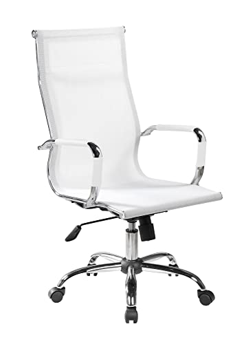 Dmora Kanaka, Chefsessel mit Armlehnen, ergonomischer Bürostuhl, weiß, 63 x 54 x 106/116 cm von Dmora