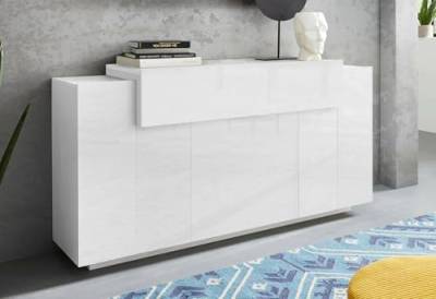 Dmora Sideboard Sirio, Anrichte mit 3 Türen, Buffet für Wohnzimmer, 100% Made in Italy, 160 x 46 x 85 cm, weiß glänzend, Holz von Dmora