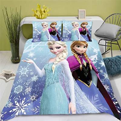 Doiicoon Frozen Bettwäsche, ELSA Bettwäsche-Set Für Jugendliche Cartoon Mikrofaser 3D Drucken Bettbezug Und Anime Kissenbezug (3,135 x 200 cm) von Doiicoon