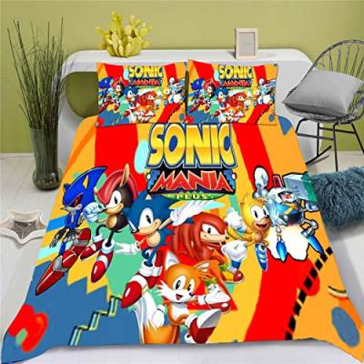 Doiicoon Sonic Bettwäsche-Set Sonic Kinderbettwäsche 3D-Digitaldruck Polyester Weich Und Bequem Für Erwachsene Und Kinder (11,135 x 200 cm) von Doiicoon