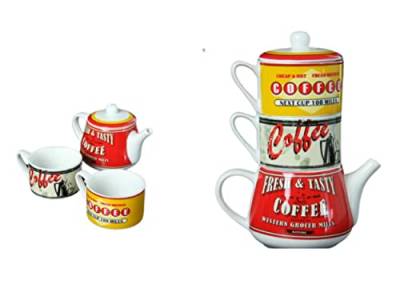DonRegaloWeb 2 Kaffeetassen aus Keramik im Retro-Stil, 420 ml, Teekanne: 420 ml, Tassen: 180 ml von DonRegaloWeb