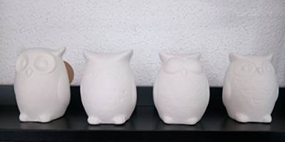 DONREGALOWEB Set mit 4 Eulen LED-Lampe, Keramik, Weiß, 7 x 6 x 9 cm von DonRegaloWeb