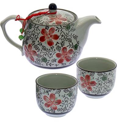 DonRegaloWeb Teekanne mit 5 Schüsseln aus Keramik, grün und rot von DonRegaloWeb