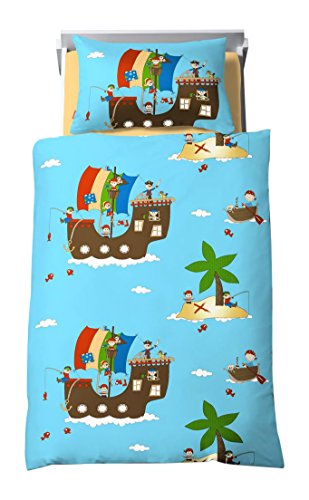 Dream Art Kids Renforce Kinder Bettwäsche, Pirat, blau, 100 x 135 cm inkl. Kissen 40 cm x 60 cm von Dream Art